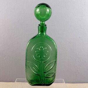 Wayne Husted for Stelvia Empoli Italian Glass Sunflower Decanter 14" Green MCM